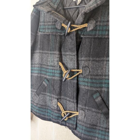 Hinge Wool Blend hooded jacket black green Tartan Plaid xsmall - Picture 9 of 13
